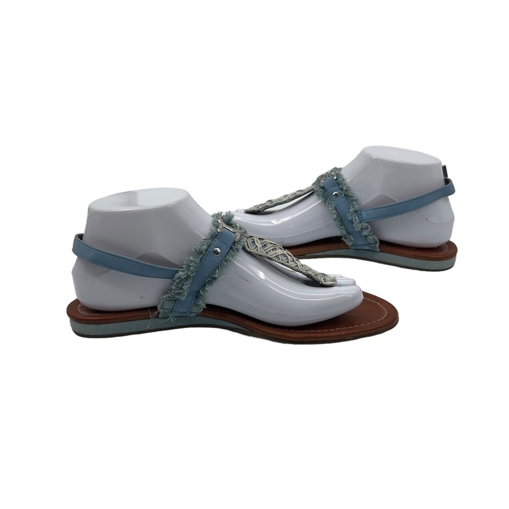 G By Guess Blue Denim T-Strap Wedge Sandals Size 8 Women’s